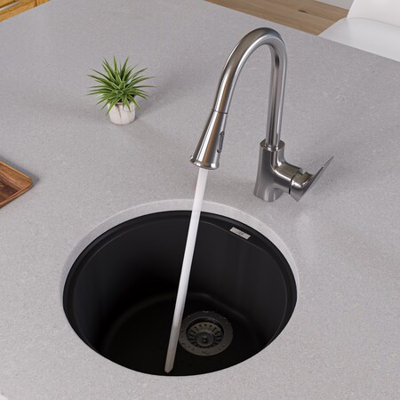Alfi Brand Black 17" Undermount Round Granite Composite Kitchen Prep Sink AB1717UM-BLA